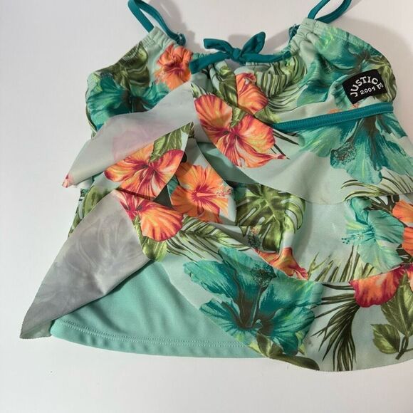 Justice Swim Suit 2-piece tankini Teal/Floral | Girls size Medium - Picture 5 of 12